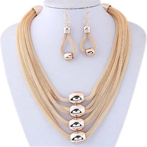 Women Multilayer Necklace Earrings Fashion Geometric Necklace Earring Jewelry Women Statement Jewelry Earring and Necklace Set