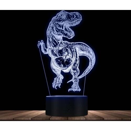 Hand Drawn Tyrannosaurus Rex 3D Optical illusion Night Light T-Rex Bedroom Colorful Night Lamp Dinaosaur Lighting Art Dino Gifts
