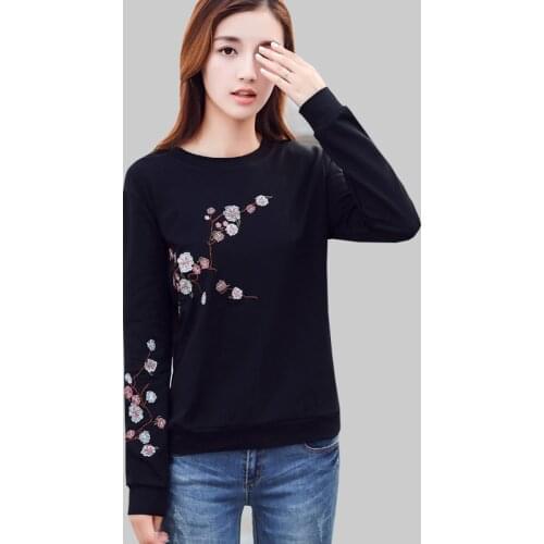 New Women Fall 2019 Korean Pullover Long Sleeve Floral Embroidery Sweatshirt Woman Clothes Plus Size Sudadera Mujer Sweat Femme
