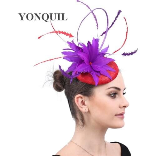 New Hair Accessories Elegant Fascinator Classic Fancy purple Feather Headwear Hair Pins Cocktail Party Hair Clips Women Ladies
