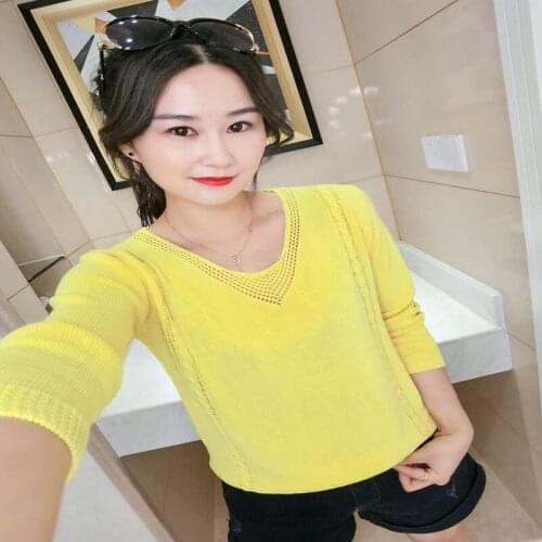 Spring And Autumn New Ladies Pullovers Pure Color Hollow Sweaters Slim All-Match Knitwear Casual Bottoming Shirts Womens Tops