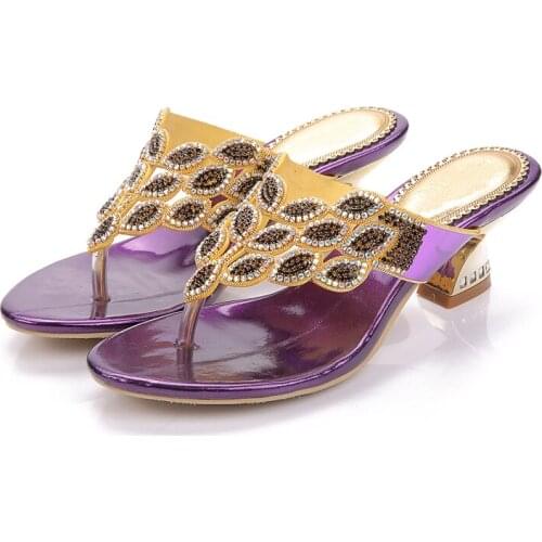 Horse Shoes Heel Slippers Flip-flops Rhinestone Hollow Thick High Heel Slippers 4.5cm High Heel Heel Slippers