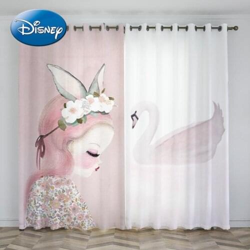 Disney Girl Princess Wind Cute Rabbit Swan Girl Cartoon Pink Bedroom Bay Window Childrens Room Blackout Curtains
