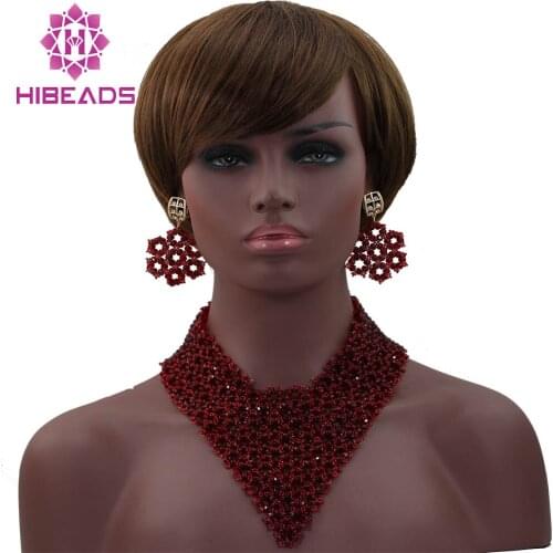Fabulous Wine Burgundy Women African Fashion Jewelry Sets New Design Beads Statement Necklace Set WD070