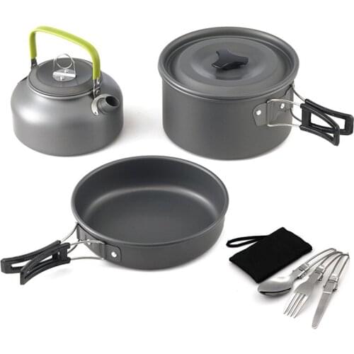 Ultralight Camping Pot Frypan Kettle Cookware Utensils Outdoor Tableware Set Hiking Picnic Tableware Pot Pan 2-3Persons