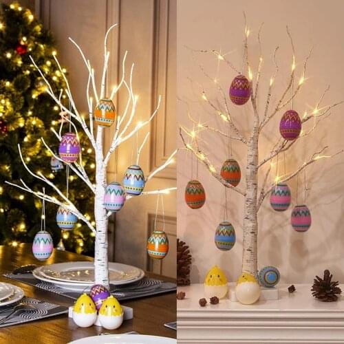 Easter Birch LED light Tree Easter Eggs Hanging Ornaments Tree Easter decorations for home Painted Eggs Easter Party supplies