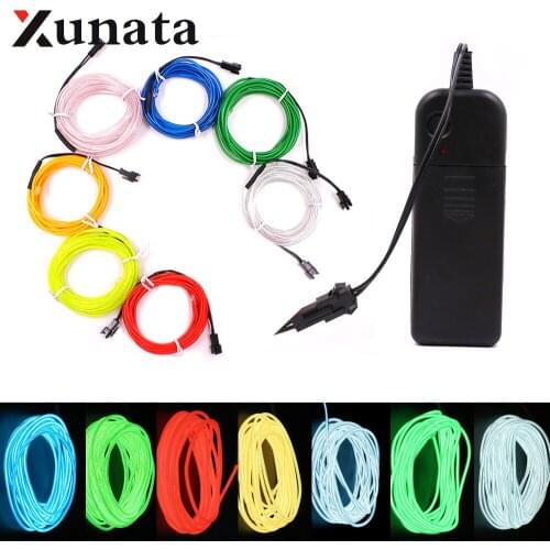 EL Wire Neon Light Dance Party Car Decor Light Neon Sign LED Lamp Flexible Rope Tube Waterproof LED Strip Light 3V Battery 1m 5m