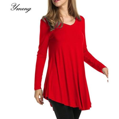 YMING Womens Solid Color V-Neck Pullover Long Sleeve T-Shirt Casual V-Neck Pullover Top Comfortable Long Sleeve T-Shirt