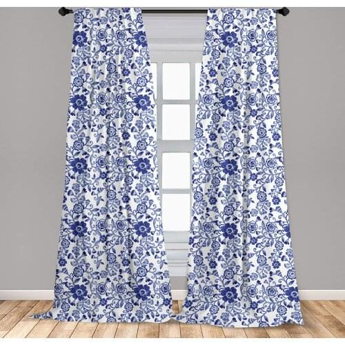 Azure Blue Watercolor Curtain Vibrant Blue Flowers Pattern Feminine Floral Spring Ornaments Window Treatment Living Room Bedroom