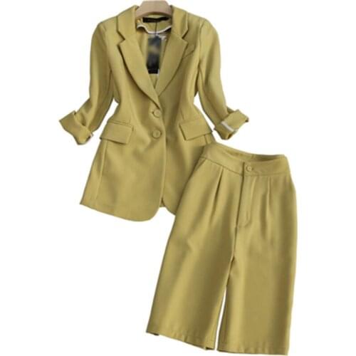 2021 New Casual Blazer Sets For Female Lapel Collar Long Sleeve Coat With High Waist Wide Leg Straight Shorts Womens Set Tide
