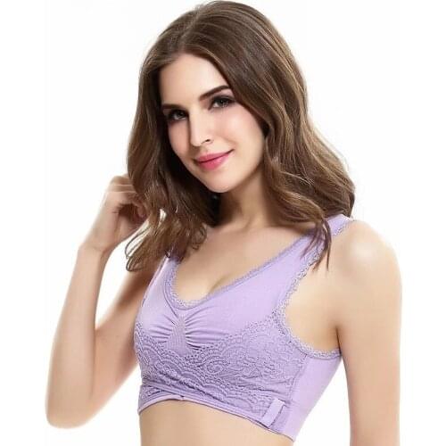 Plus Size Sexy Lace Front Cross Without Rims Sports Bra Super Gather Adjustable Chest Support Yoga Running Vest Sleep Bra