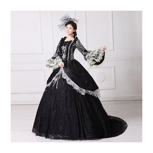 100%real royal black silver embroidery beading Medieval Renaissance Gown Victorian Gothic Marie Antoinette Colonial Belle Ball