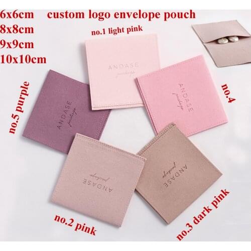 100 200pcs Flap Envelope Pouch 8x8 9x9 10x10cm Custom Logo Pink Microfiber Suedette Pouches Jewelries Packaging Small Bags Ring