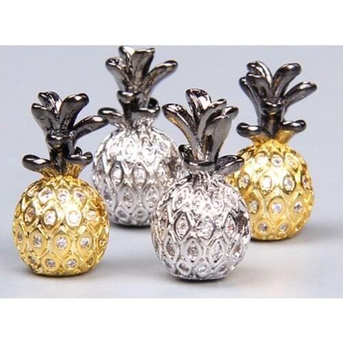 2pcs High quality alloy metal zircon beads gold silver color pineapple loose spacer beads for jewelry making bracelets wholesale