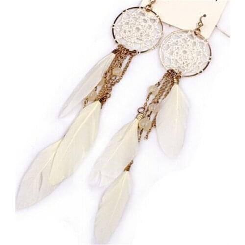 2021 New Bohemia Feather Beads Long Design Dream Catcher Drop Earrings For Women Fashion Jewelry