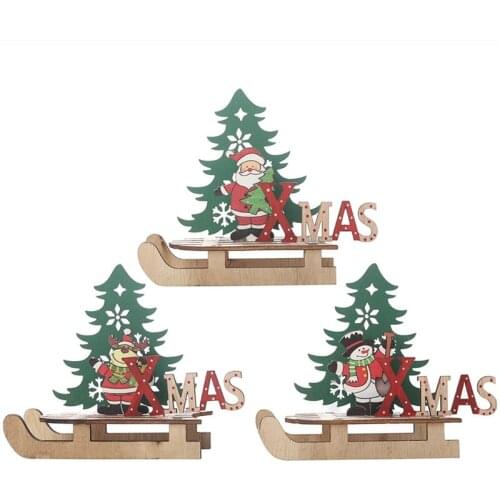 3PC Christmas Tree Shape Wooden Pendants DIY Santa Claus Snowman Xmas Tree Deer Ornaments Christmas Party for Christmas Crafts