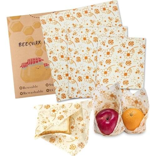 3Pcs/set Zero Waste Beewrap BPA Free Beeswax Food Wrap Fresh Keeping Reusable Sandwich Bag BeesWax Paper Seal Storage Cover Bag