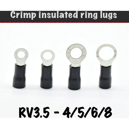50 pieces, crimp insulated ring tips, wire terminals, type-O, black, rv3.5-(4/5/6/8)