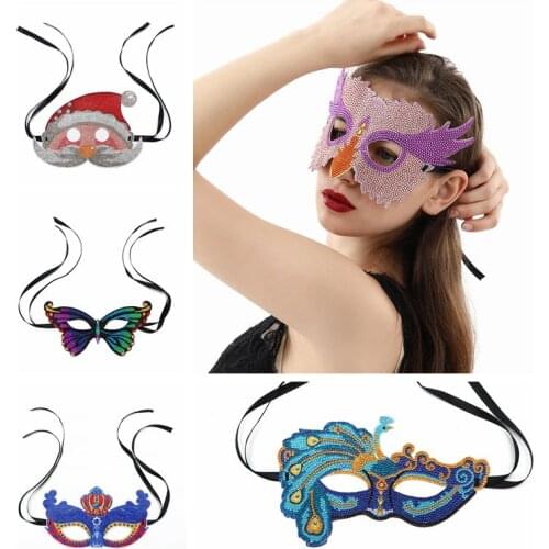 5D DIY Diamond Paintings Party Mask Shiny Drill Color Diamond Masquerade Animal Decor Mask Painting Kit Suitable For Party