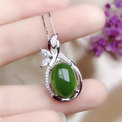 LeeChee Natural Jasper Pendant 10*14MM Green Jade Gemstone Necklace Jewelry For Women Birthday Gift Real 925 Sterling Silver