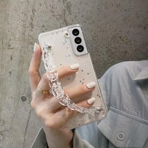 Luxury Transparent Bling Glitter Star Bracelet Case For Samsung A52 A51 A72 A71 A32 A31 A21 A12 A02S A50 Soft Protection Cover