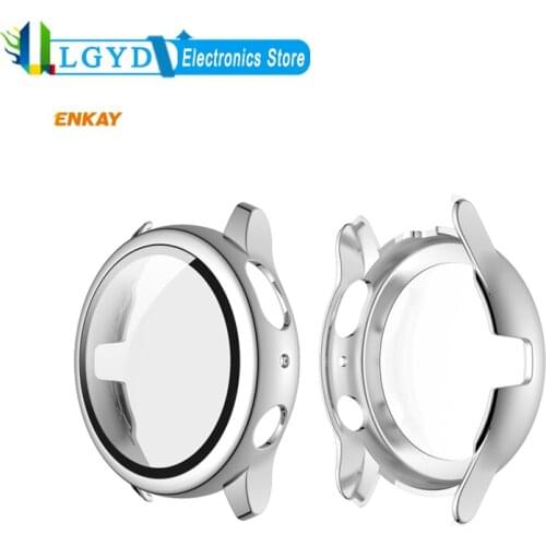 For Samsung Galaxy Watch Active 2 40mm 44mm Full Coverage Electroplating PC Case + 9H Tempered Glass Protector Watch Cases