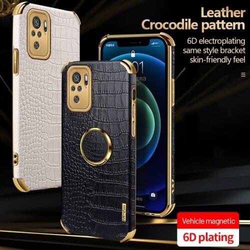 Luxury Ring Holder Leather Phone Case For Xiaomi Redmi Note 10 9S 9 8 Pro Mi 11 10 9 T Lite Plating Metal Magnetic Bracket Cover