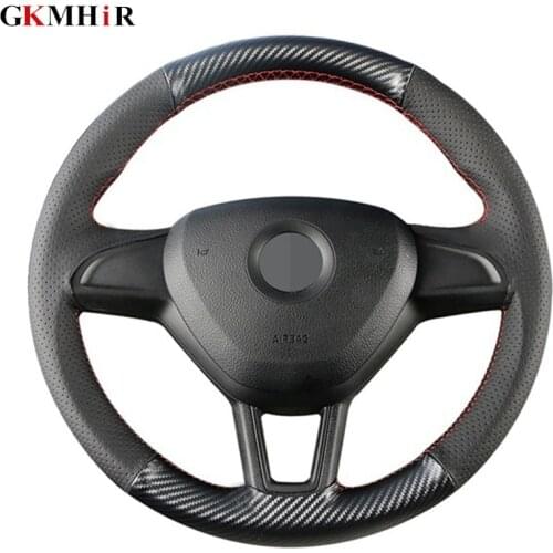 GKMHiR DIY Black Artificial Leather Hand-stitched Black Car Steering Wheel Cover for Skoda Octavia Speedy Moved Kodiaq