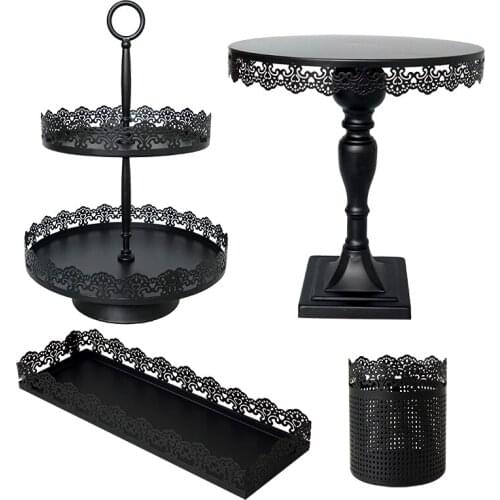 1 piece Black cake stand & cupcake tray lace edge cake tools home decoration dessert table party suppliers storage
