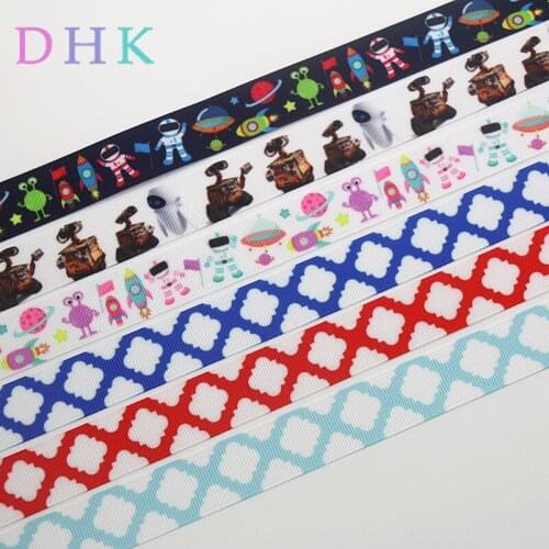 DHK 50yards quatrefoil space robot printed grosgrain Ribbon Accessory hairbow headwear decoration Wholesale OEM S1043