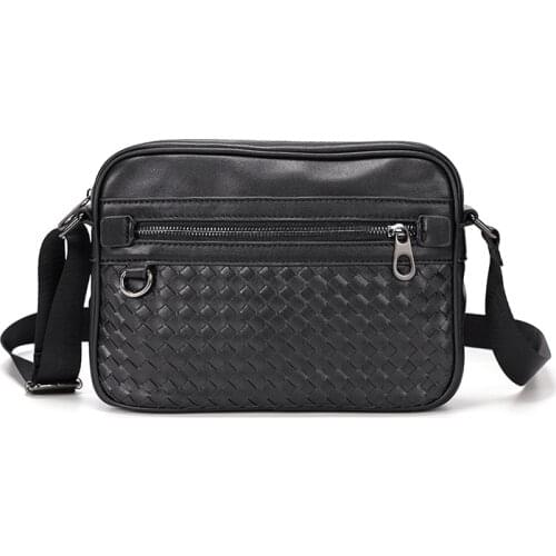 Designer Mens Crossbody Bag Leather Mini Handbag for Men Small Flap Handmade Woven Purses Black Casual Shoulder Bag Man Bolsos