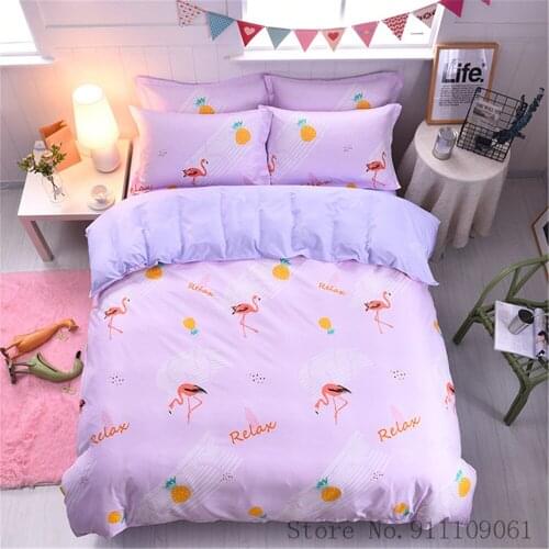 Home Textiles Lavender Flamingo Bedding Sets Girls Duvet Cover Pillowcase Bed Sheet Children Adult Bed Linen King Double Size