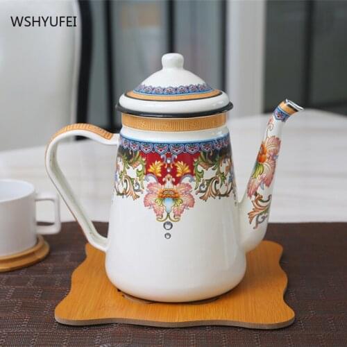 1.2L Enamel Kettle Soy Sauce Kettle Oil Kettle Coffee Flat Bottom Small Capacity Induction Cooker Milk Tea Kettles Restaurant
