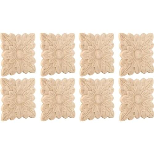 Household Wood Appliques 8Pcs Beautiful Flower Pattern Wood Carved Applique Furniture Garden Door Decoration Accessories