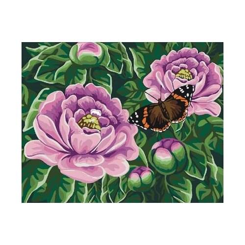 Butterfly on peonies canvas painting by numbers painting diy hand painted picture oil painting on canvas for home decor 60x75