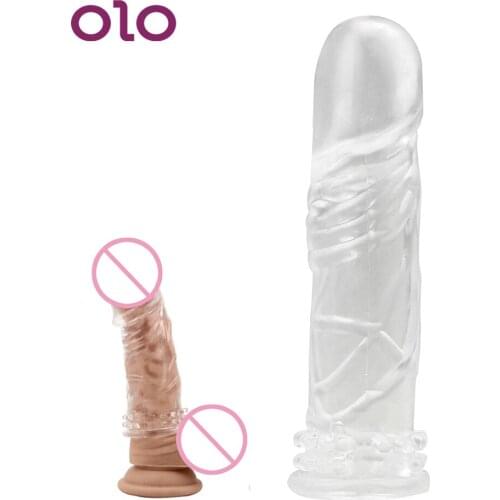 OLO Penis Sleeve Ring Reusable Penis Enlargement Cock Extender Sleeve Silicone Condoms Sex Toys For Men Male Adult Sex Products