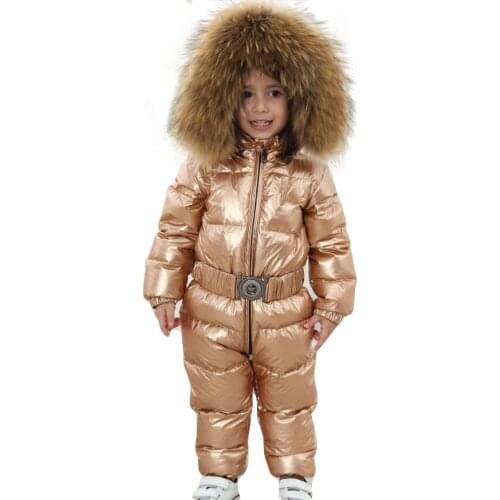Children Snowsuit Kids Winter Down Hooded Jumpsuit Infant Baby Snow Suit Infant Outfits Boys Girls Ski Fur Coats Parkas