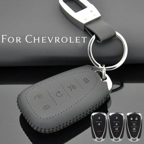 Top Layer Leather Smart Remote Car Key Fob Case Protector Cover For Chevrolet Camaro Malibu Cruze Spark Volt Accessories