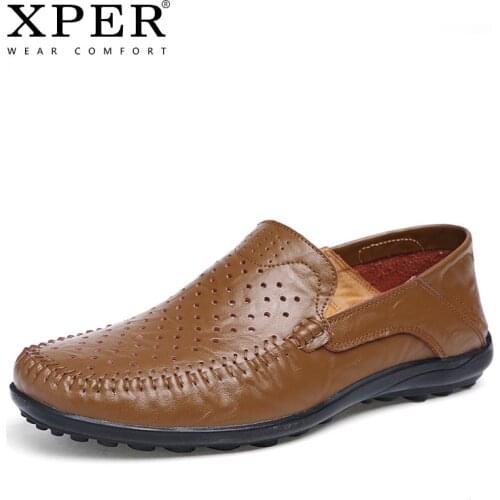 Fashion Summer Leather Casual Shoes Men Breathable Spring Loafers Soft Male Flat Shoes Walking Footwear Big Size 38-47 #XP021