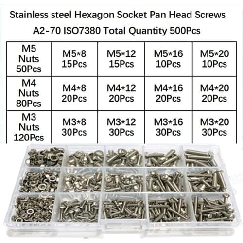 M3 M4 M5 Hex Button Socket Head Cap Screw Nut Hexagon Metric Thread Machine Bolt Assortment Kit Set 304 Stainless Steel New
