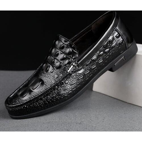 Men Black Dress Loafers Crocodile Pattern High Quality Slip-ons Stylish Business Formal Shoes Male Casual Summer Flats Moccasins