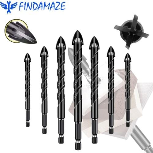 Cross Glass Drill Set of Cemented Carbide Tip Ceramic Concrete Drill Bits, Suitable for Wooden Wall Mirrors and Plastic Tiles
