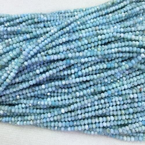 Natural Genuine Dominican Blue Larimar Hand Cut Loose Gemstone Faceted Small Rondelle Beads 15.5"