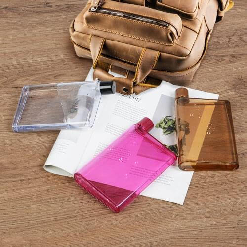 Flat Water Bottle 350ml/420ml Ingenious Notebook Cup Portable Drinks Kettle For Office School Outdoor Travel Various Colors