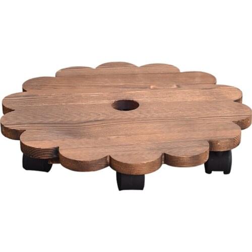 Flower Pot Cart Solid Wood Planter Trolley Flower Pot Stand Wooden 360° Swivel Castors Movable With Wheels Mobile Plant Stand
