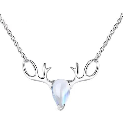S925 Fashion Personality Elk Antler Necklaces Moonstone Pendant Necklace for Women Silver Jewelry Womens Gift wholesale items