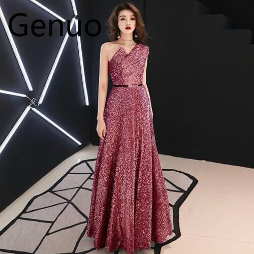 Sexy One Shoulder Sequin Long Party Dress Women Dress Summer 2019 Elegant Sleeveless Ball Gown Maxi Dress With Belt 2XL
