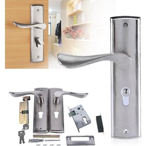 1 Set Silver Door Handle Lock Cylinder Front Back Lever Latch Home Security W/ Keys Solid Square Tongue Interior Door Lock
