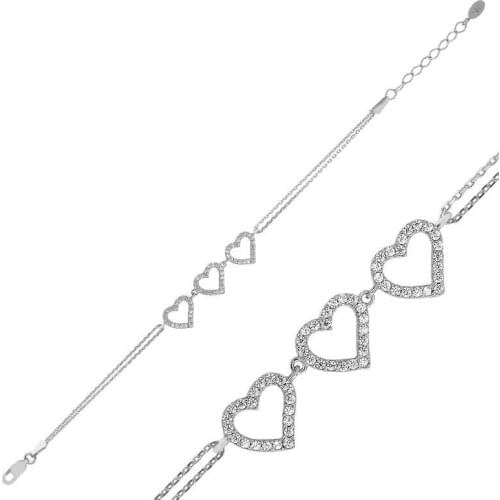 Silverlina Silver Three Heart Women Bracelet