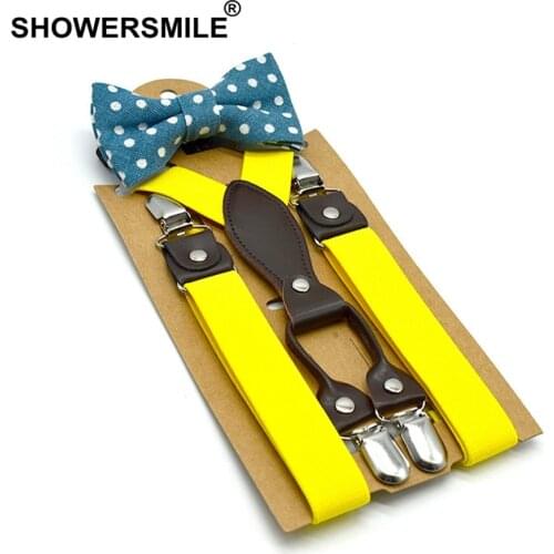 SHOWERSMILE Baby Boy Suspenders Designer Braces for Children Bowtie Suspenders Set Unisex Kid Solid Girls Yellow Suspenders 65cm